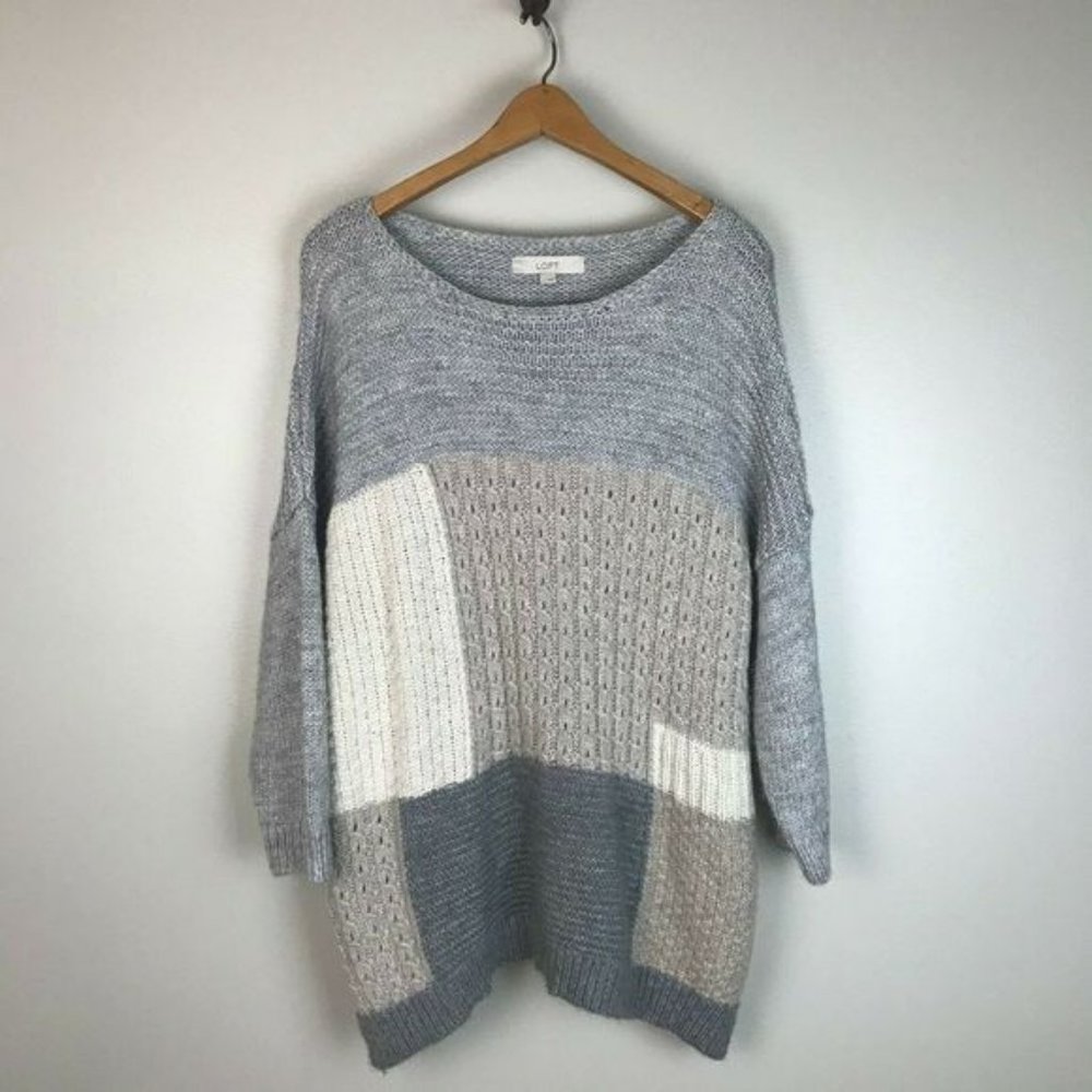 EUC LOFT Patchwork Dolman Sleeve Oversized Sweater - Picture 4 of 10